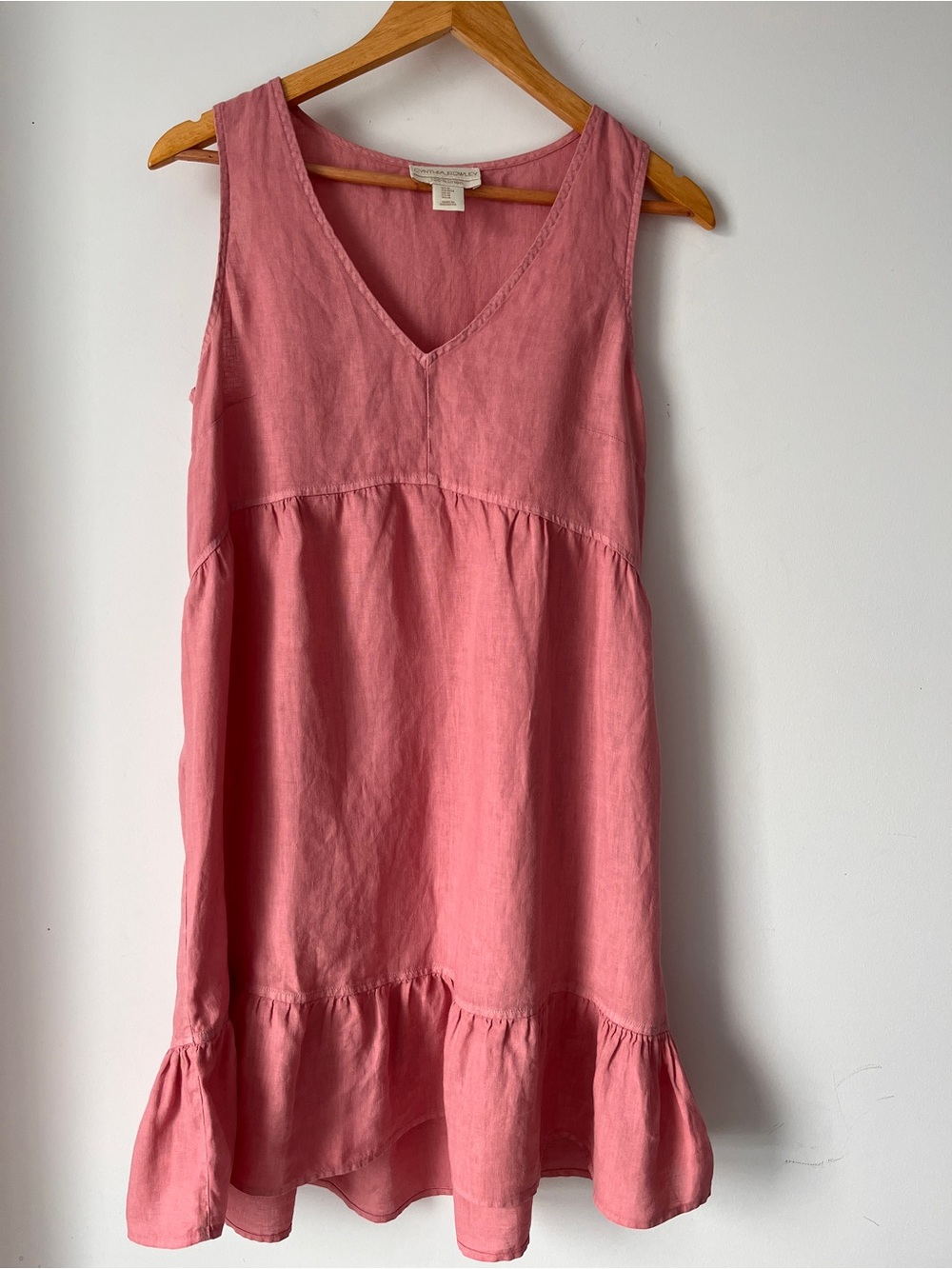 Cynthia Rowley 100% Linen Pink Sleeveless Ruffle Hem Dress Size L | Boho